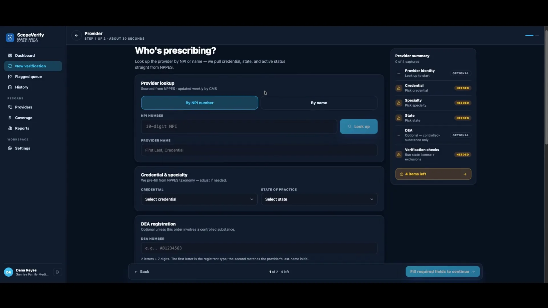 ScopeVerify — new verification, provider lookup
