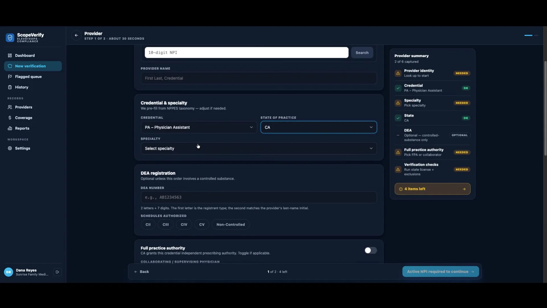 ScopeVerify — provider credential state