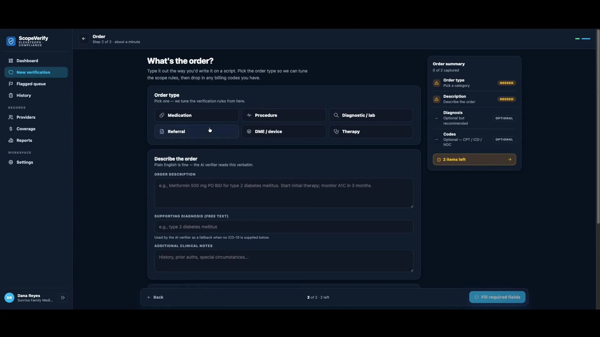 ScopeVerify — order type picker